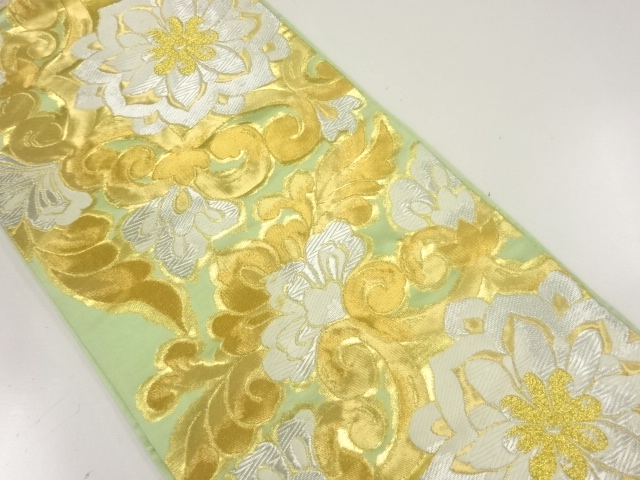 JAPANESE KIMONO / ANTIQUE FUKURO OBI / SILK / WOVEN FLORAL ARABESQUE